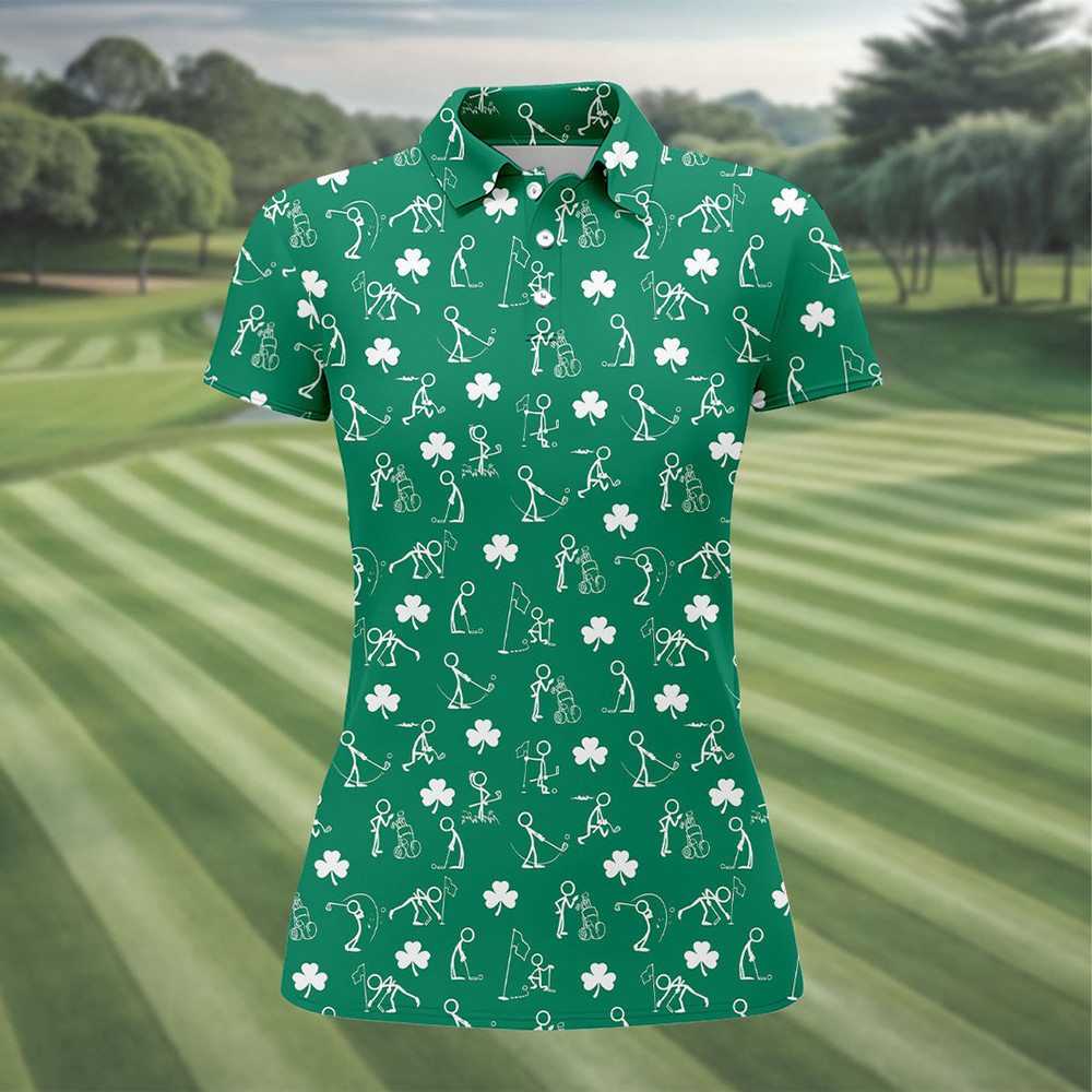 Shamrock Saint Patrick's Day Polo Shirt Golf Themed St Patrick's Day Clothes Golf Lover Gift