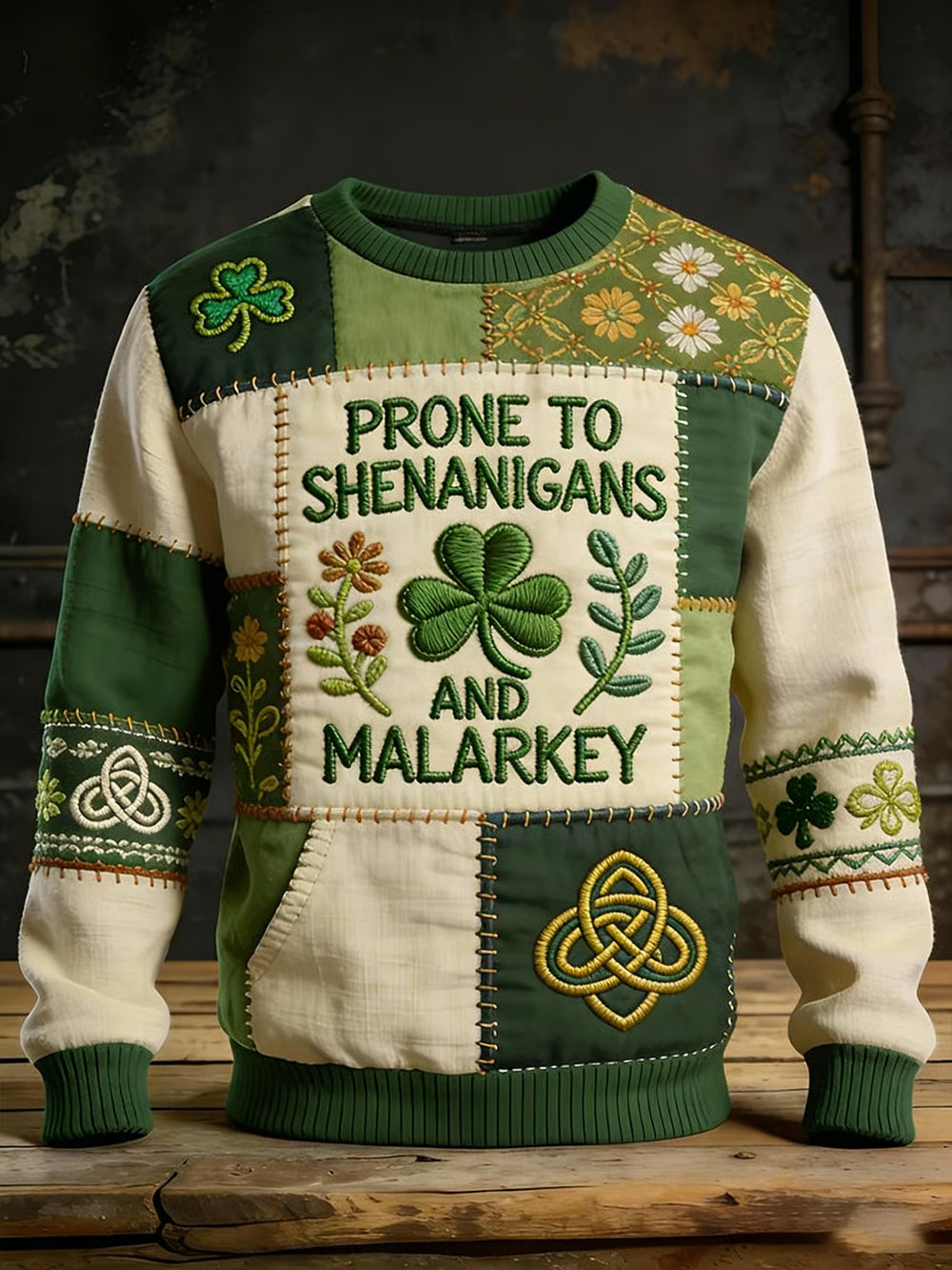 Shamrock Saint Patrick's Day Sweatshirt Prone To Shenanigans And Malarkey Irish Apparel Men's