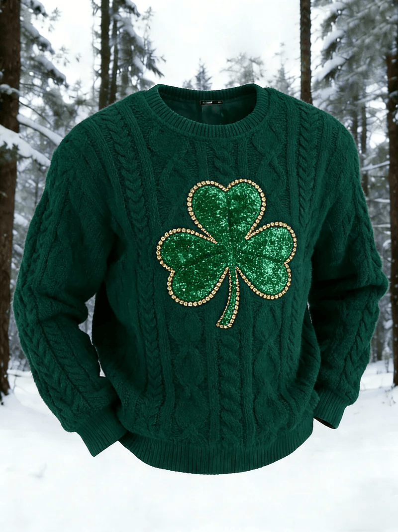 Shamrock Sequin Sweater St Patricks Day Outfit Irish Pride Glitter Clover Gift For Her