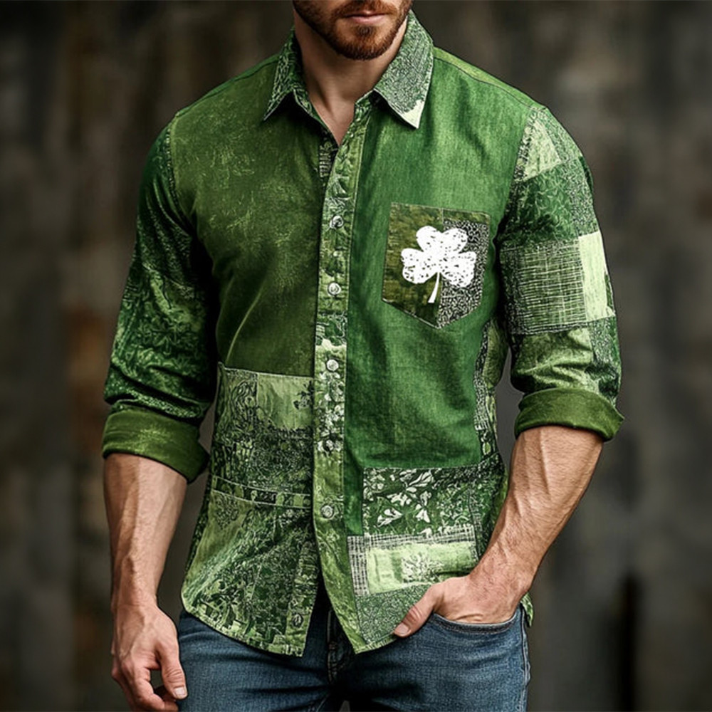Shamrock St Patricks Day Button Up Long Sleeve Shirt Saint Patricks Day Apparel Gift For Dad