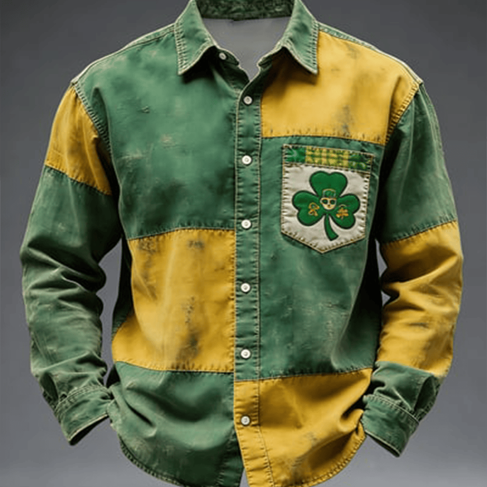 Shamrock St Patrick's Day Vintage Button Up Long Sleeve Shirt Happy St Patrick's Day Gift Ideas
