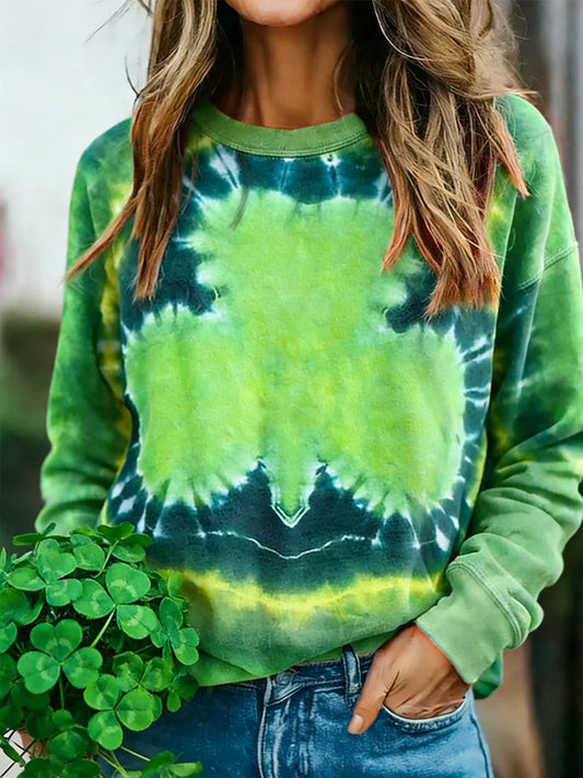 Shamrock Tie Dye Sweatshirt Women St Patricks Day Outfit Irish Lucky Clover Gift For Her