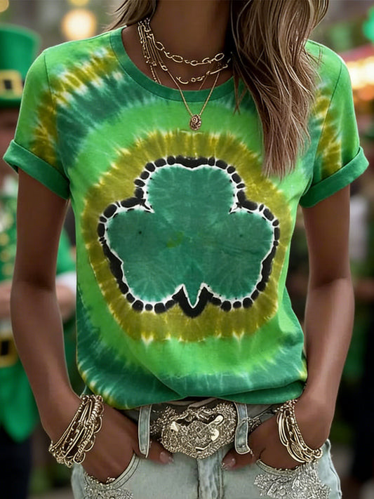 Shamrock Tie Dye T-Shirt St Patricks Day Outfit Women Lucky Clover Irish Cute Gift Ideas