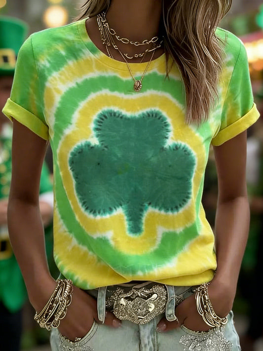 Shamrock Tie Dye T-Shirt Women St Pattys Day Irish Lucky Clover Cute Outfit Gift For Her