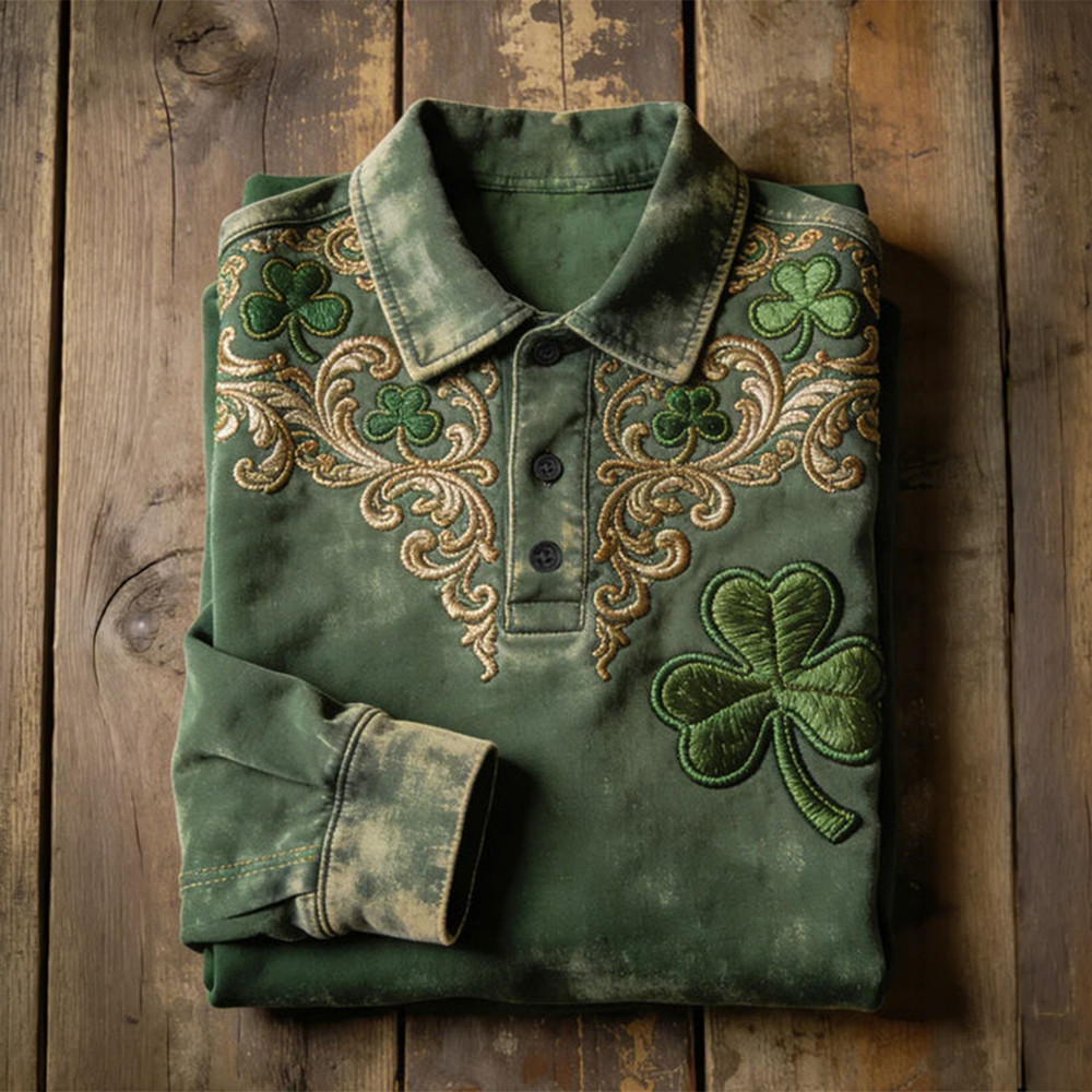 Shamrock Vintage Polo Long Sleeve Shirt Saint Patrick's Day Clothing Line Best Pats Day