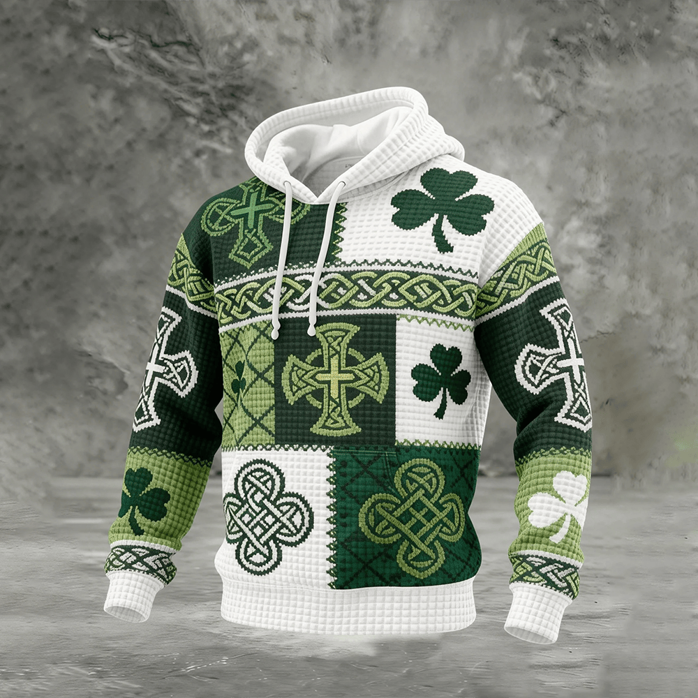 Shamrocks Celtic Cross Hoodie St Patrick's Day Hooded Sweatshirt Gift Idea For Men