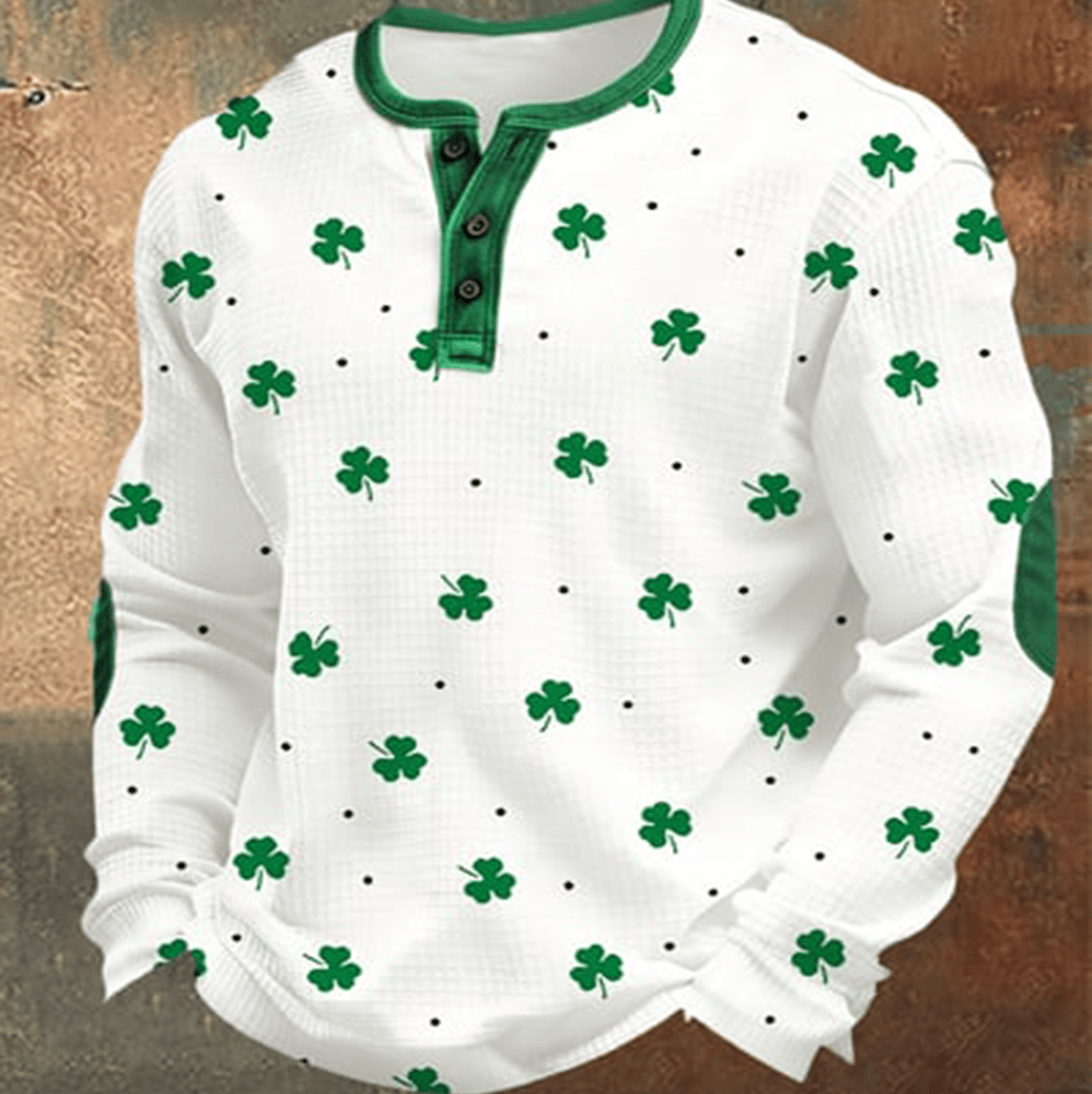 Shamrocks Design Button Long Sleeve Shirt St Patrick's Day Apparel Present For Husband