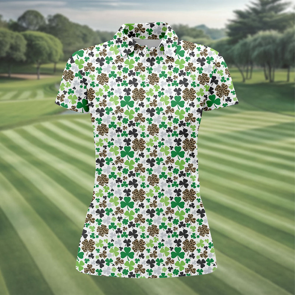 Shamrocks Graphic Golf Polo Shirt St Patrick's Day Clothes Golf Lover Gift For Her