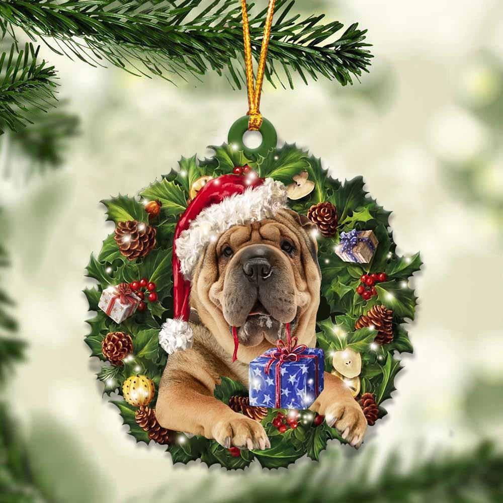 Shar Pei and Christmas Wreath Ornament gift for Shar Pei lover ornament