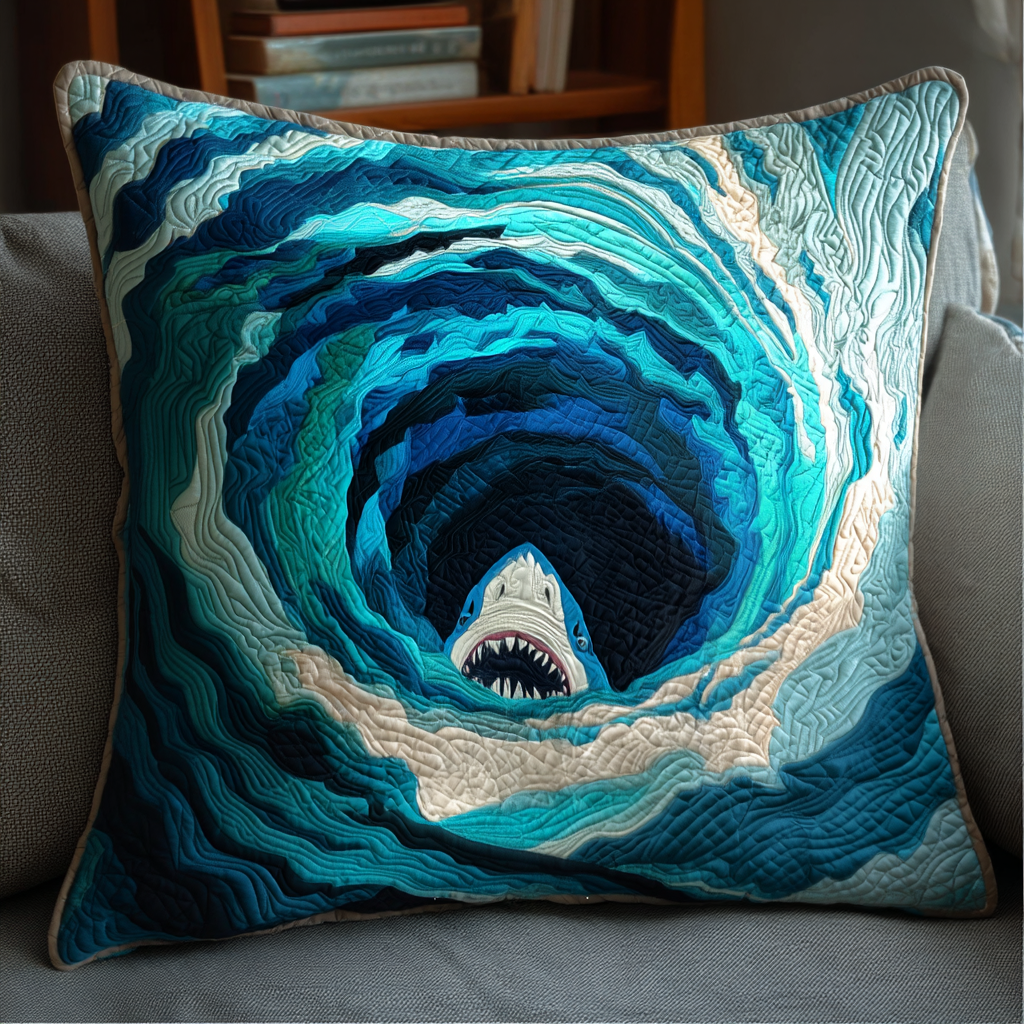 Shark Descent Quilted Pillow Case Decorative Throw Pillow Covers Gift Ideas For Ocean Lovers