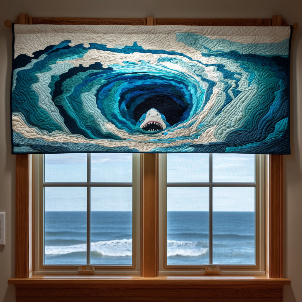 Shark Descent Quilted Valance Dining Room Decor Presents For Sea Lovers