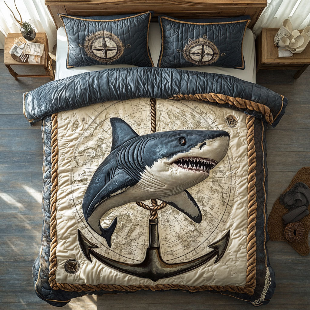 Shark Dominion Quilt Bedding Set King Comforter Ocean Holiday Gift for Teens