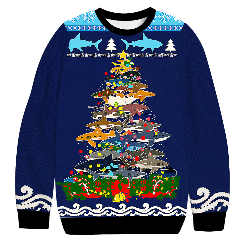 Shark Ocean Theme Christmas Ugly Sweatshirt Festive Xmas Winter Sweater Gift Ideas