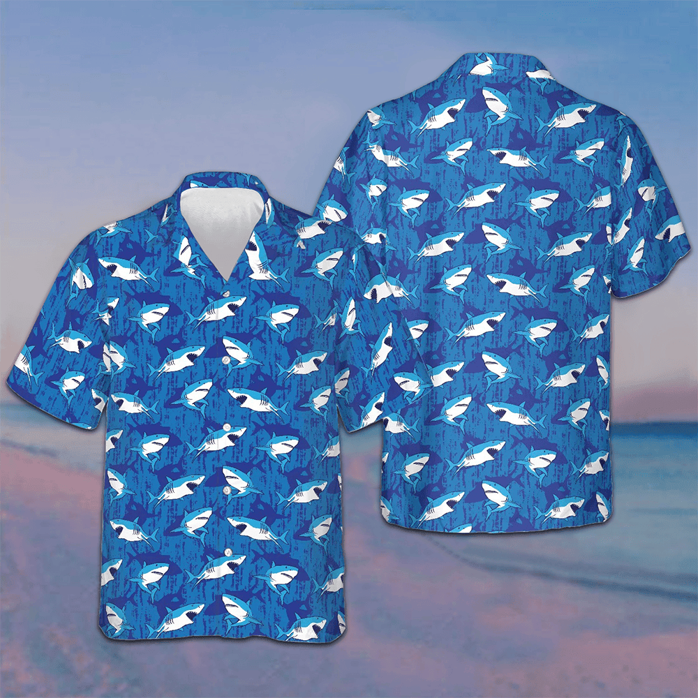 Shark Pattern Hawaiian Shirt Button Up Vacation Shirts Gifts For Shark Lovers Shark Pattern Hawaiian Shirt Button Up Vacation Shirts Gifts For Shark Lovers