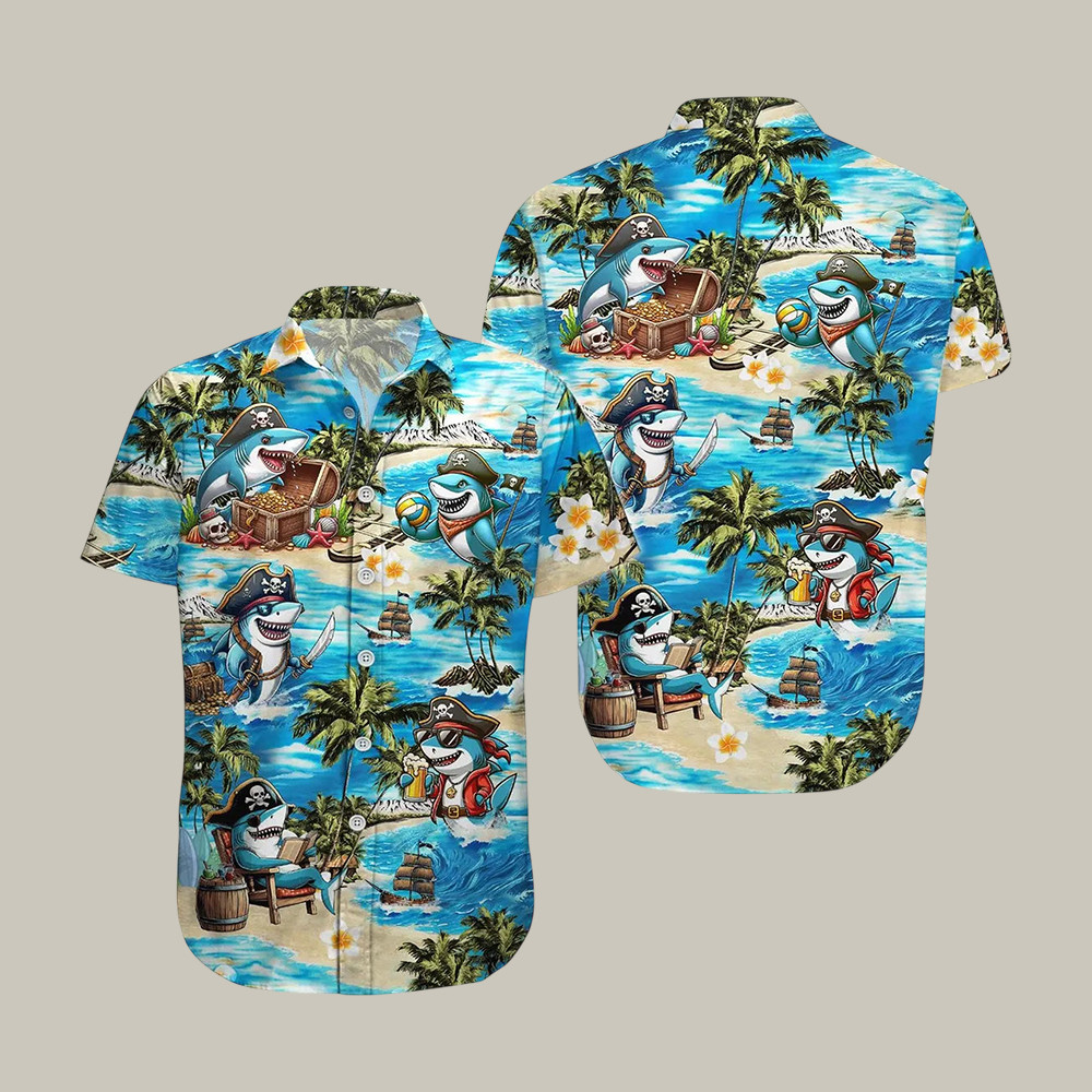 Shark Pirate Hawaiian Shirt Ocean Party Ocean Life Shirt Unique Present For Husband