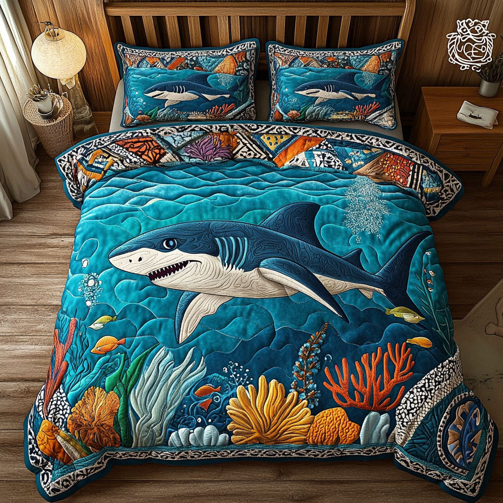 Shark Quilt Bedding Set Twin Comforter Sets Ocean Christmas Gift for Him