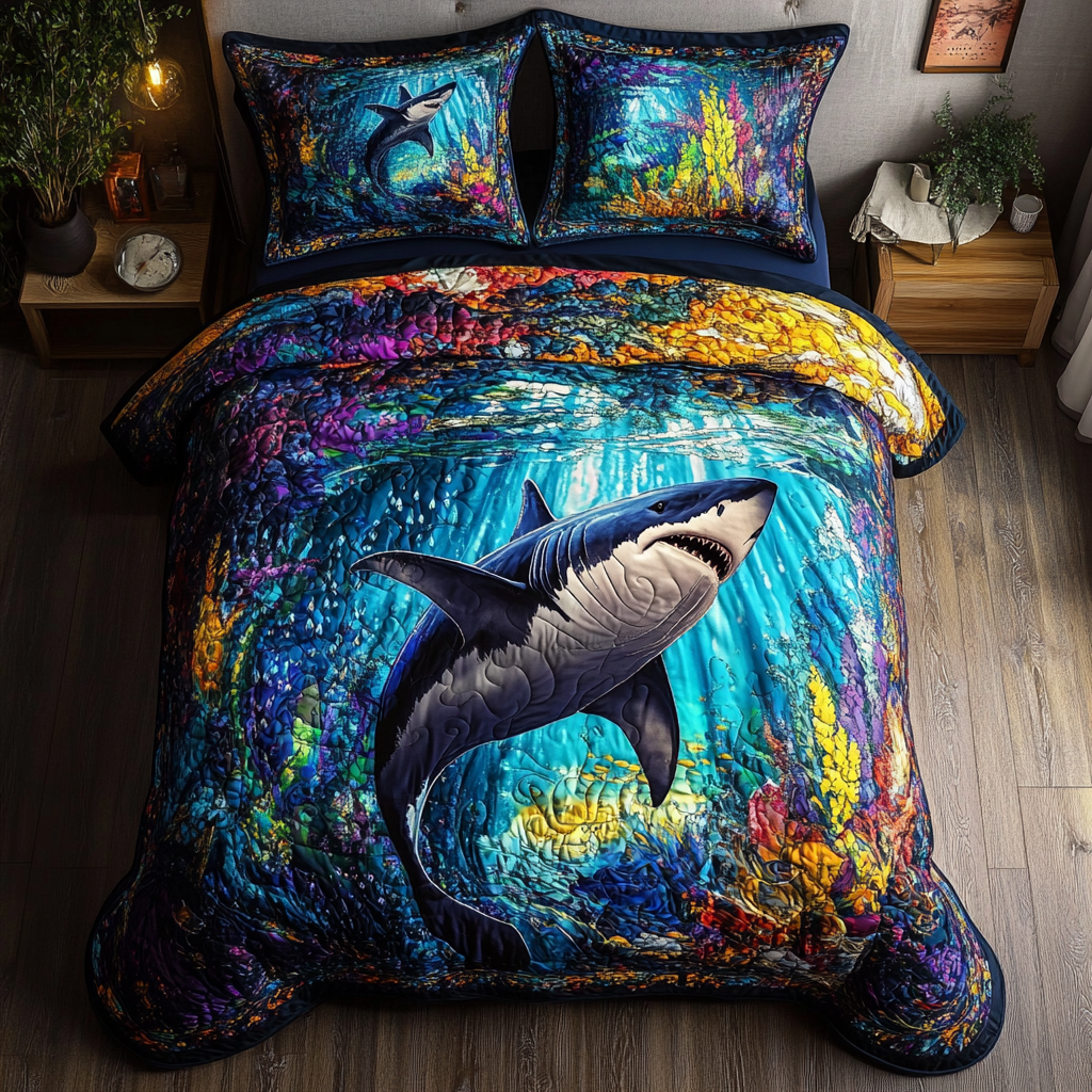 Shark Realm Quilted Bedding Set Bed Room Decoration Christmas For Shark Lovers