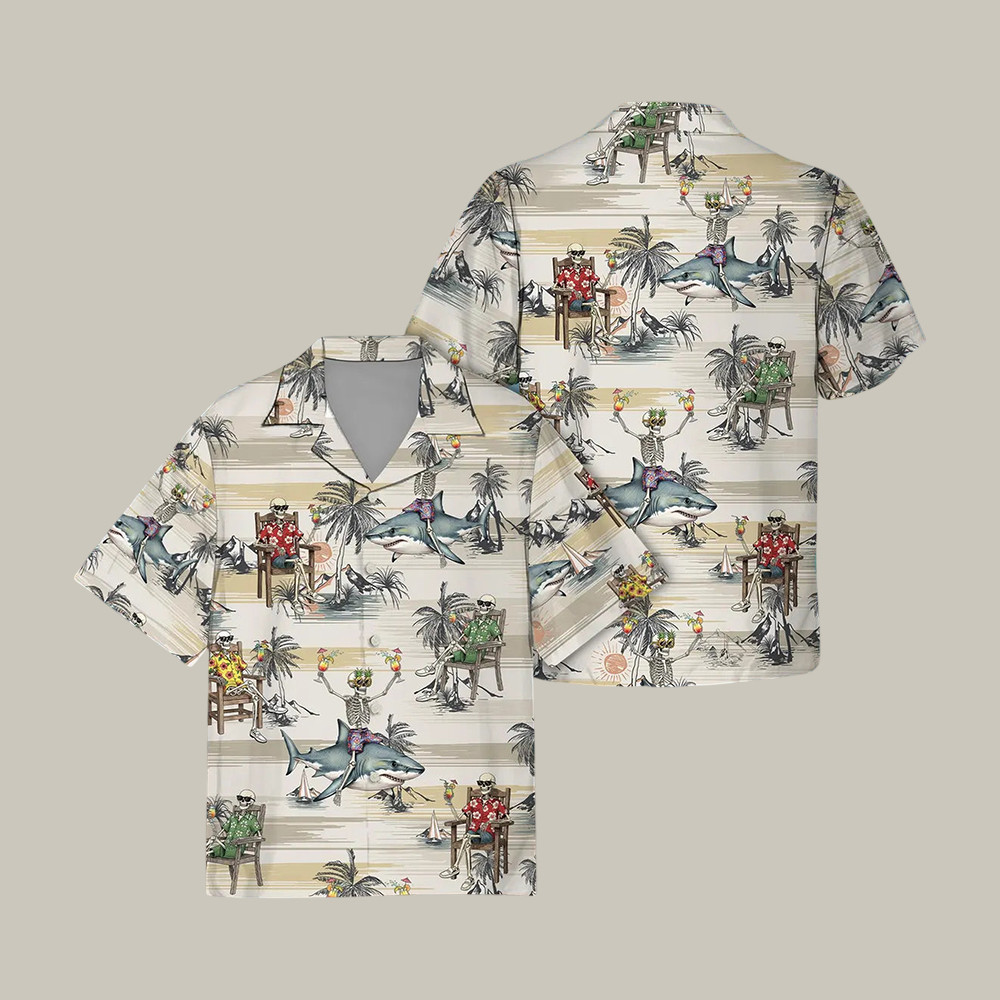 Shark Skeleton Hawaiian Shirt Funny Beach Aloha Shirt Unique Gift For Husband