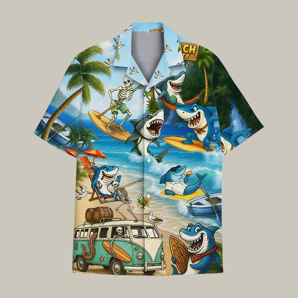Shark Skeleton Hawaiian Shirt Funny Beach Vibe Shirt Cute Gift For Shark Lovers