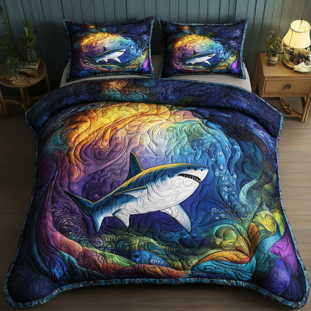 Shark Surge Quilted Bedding Set Aesthetic Room Decor Gifts With Shark Them