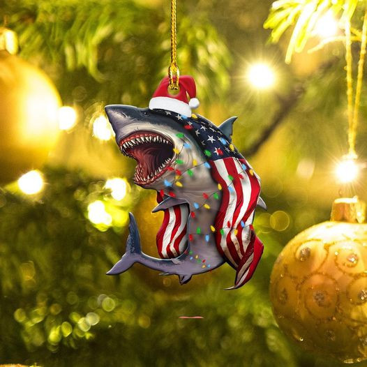 Shark USA Flag Christmas Ornament Patriotic Christmas Ornament Gifts For Shark Lovers