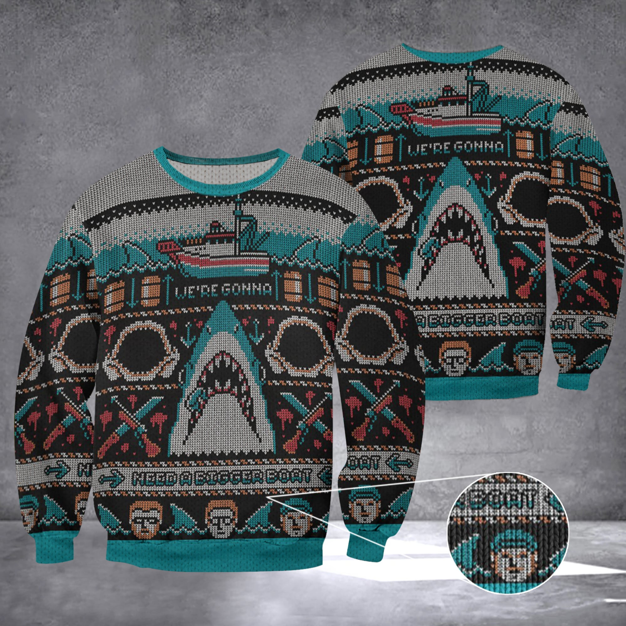 Shark We're Gonna Need A Bigger Boat Ugly Christmas Sweater Funny Xmas Clothing Men Women