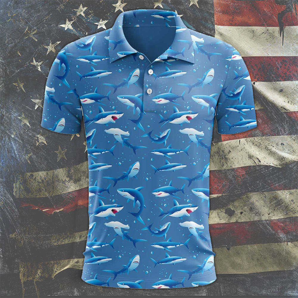 Sharks Polo Shirt Shark Lovers Men's Golf Shirts Gifts For Male Golfers