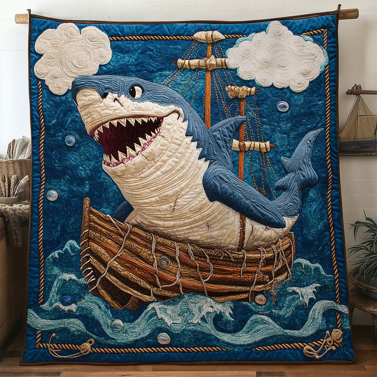 Sharky Seas Quilted Blanket Best Throw Blanket Best Gifts For Daughter In Law