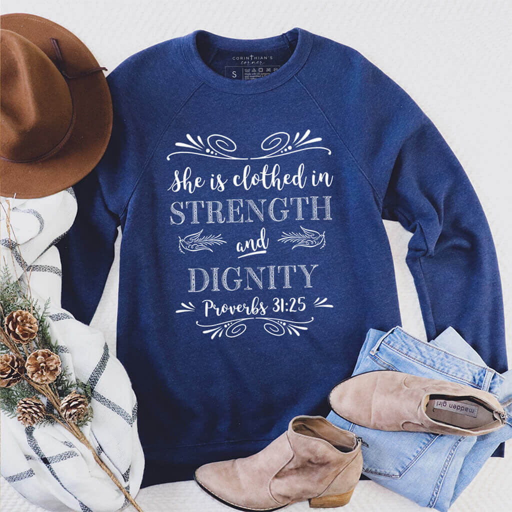 She Is Clothed Premium Sweatshirt Christian Gifts For Women