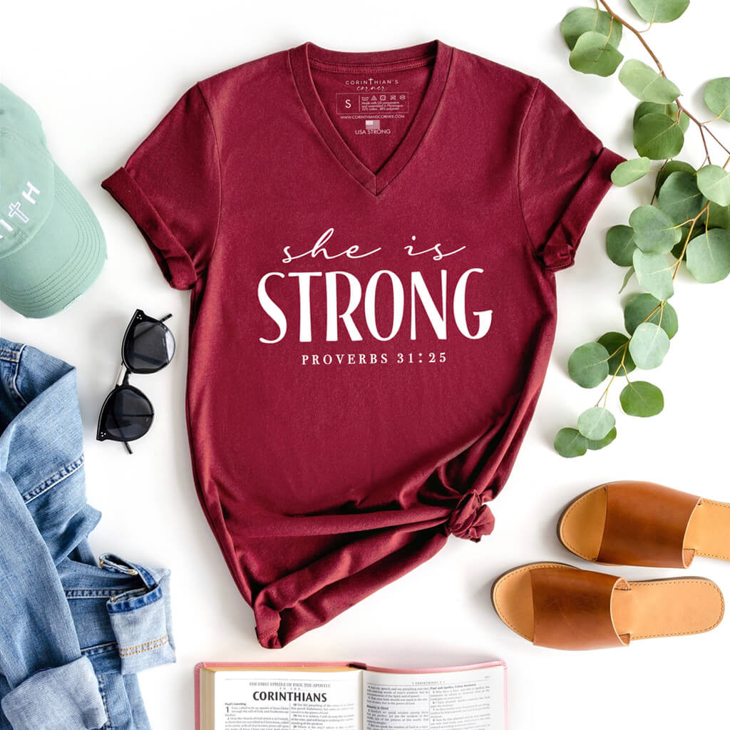 She Is Strong V-Neck Shirt Gift For Women