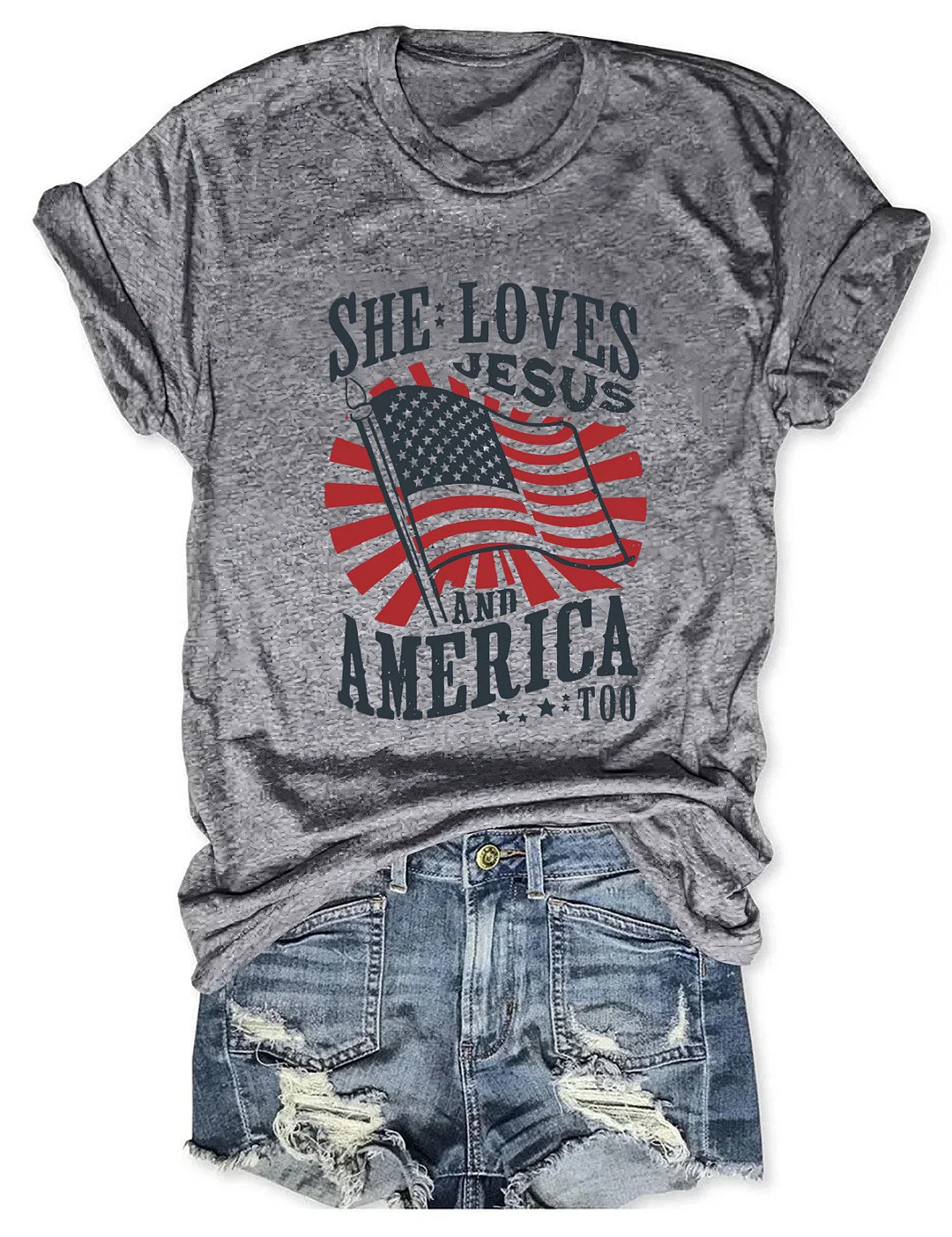 She Loves Jesus And America Too T-Shirt Faith Based Patriotic Gift For Supporters