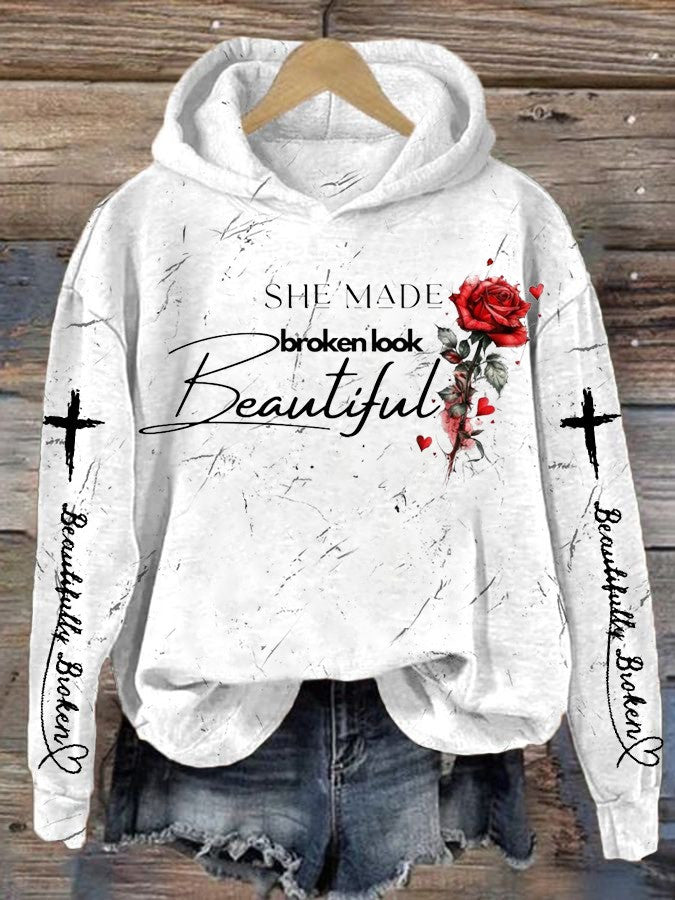 She Made Broken Look Beautiful Rose Hoodie Jelly Roll's Beautifully Broken Hoodie Fan Christmas Gift for Him