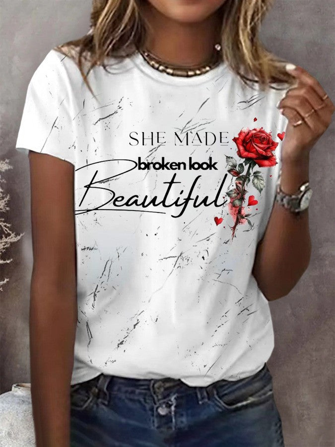 She Made Broken Look Beautiful Rose Shirt Jelly Roll's Beautifully Broken T-Shirt Fan Birthday Gift for Husband
