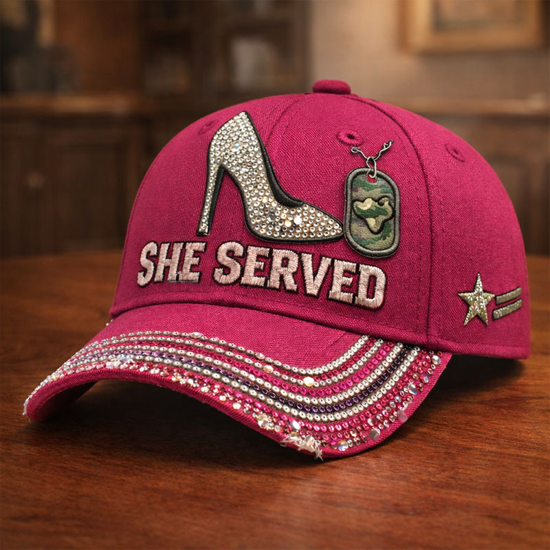 She Served Dog Tags Art Hat Female Veteran Baseball Cap Patriotic Veteran Gift