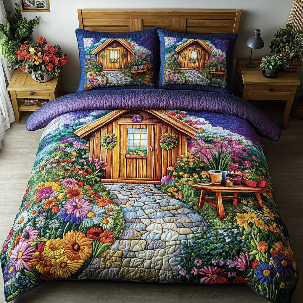 Shed Bliss Quilted Bedding Set Cute Room Decor Christmas Floral Gifts