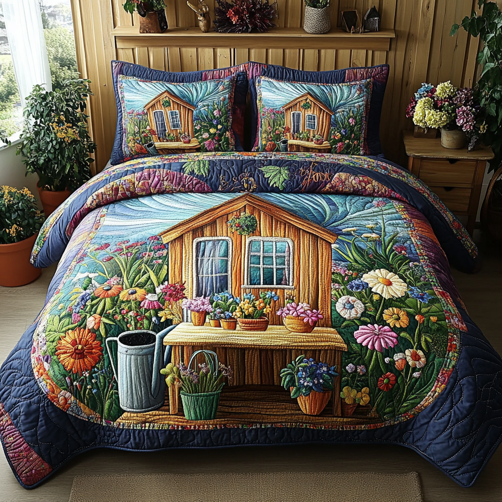 Shed Dreams Quilted Bedding Set Aesthetic Room Decor Gifts For The Flower Lover