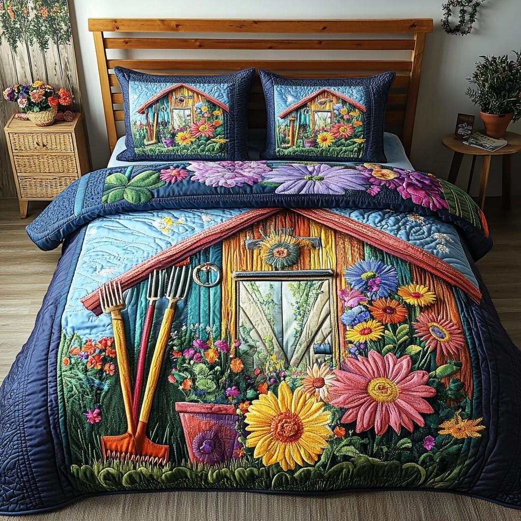 Shed Paradise Quilted Bedding Set Bedroom Decorations Presents For Flower Lovers