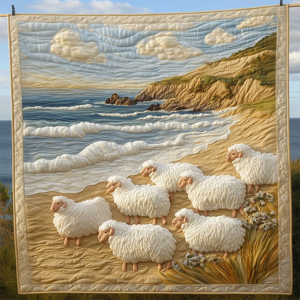 Sheep By The Beach Quilt Luxury Quilt Blanket with Decorative Stitching