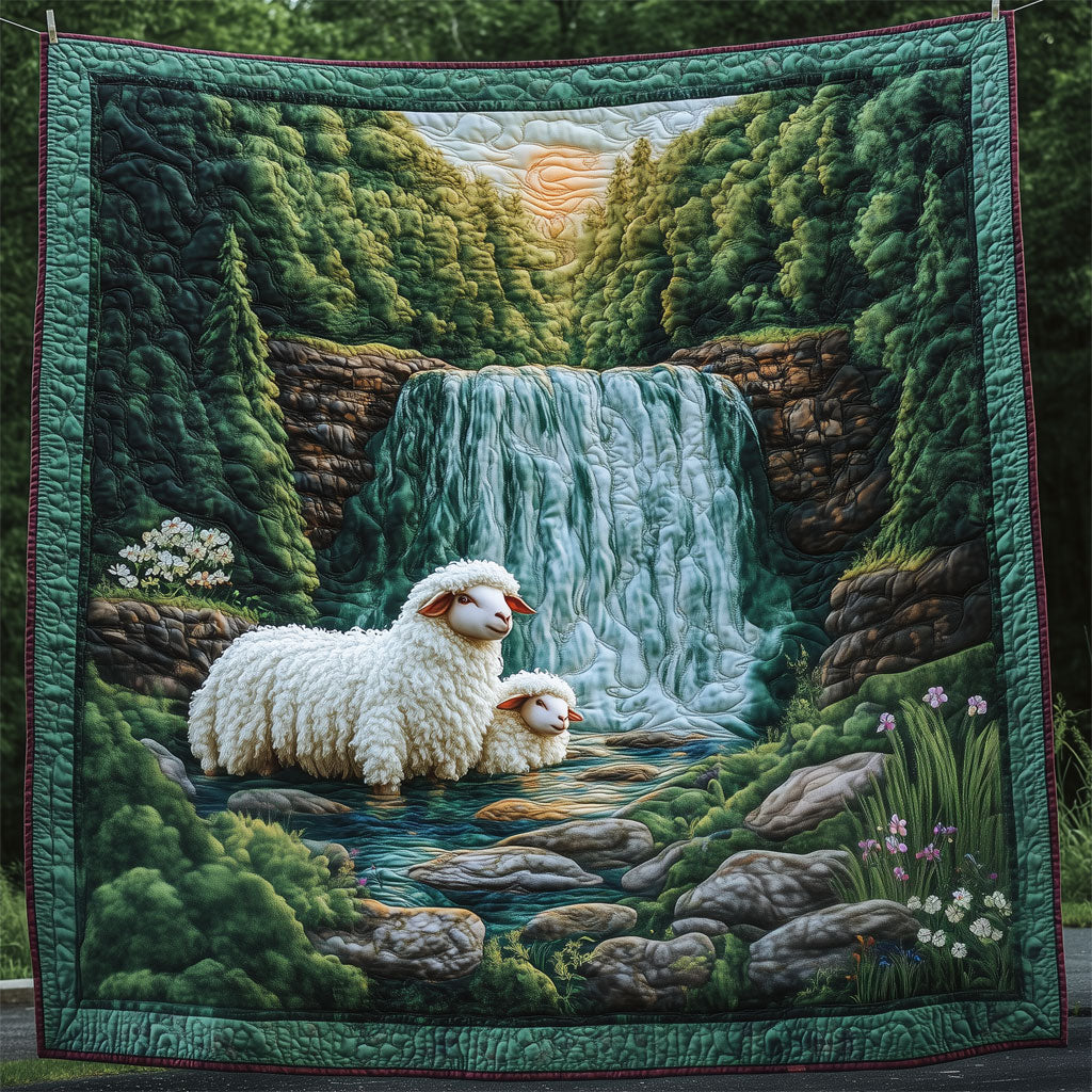 Sheep By The Waterfall Quilt Home Essential Gift Cozy Quilt Blanket