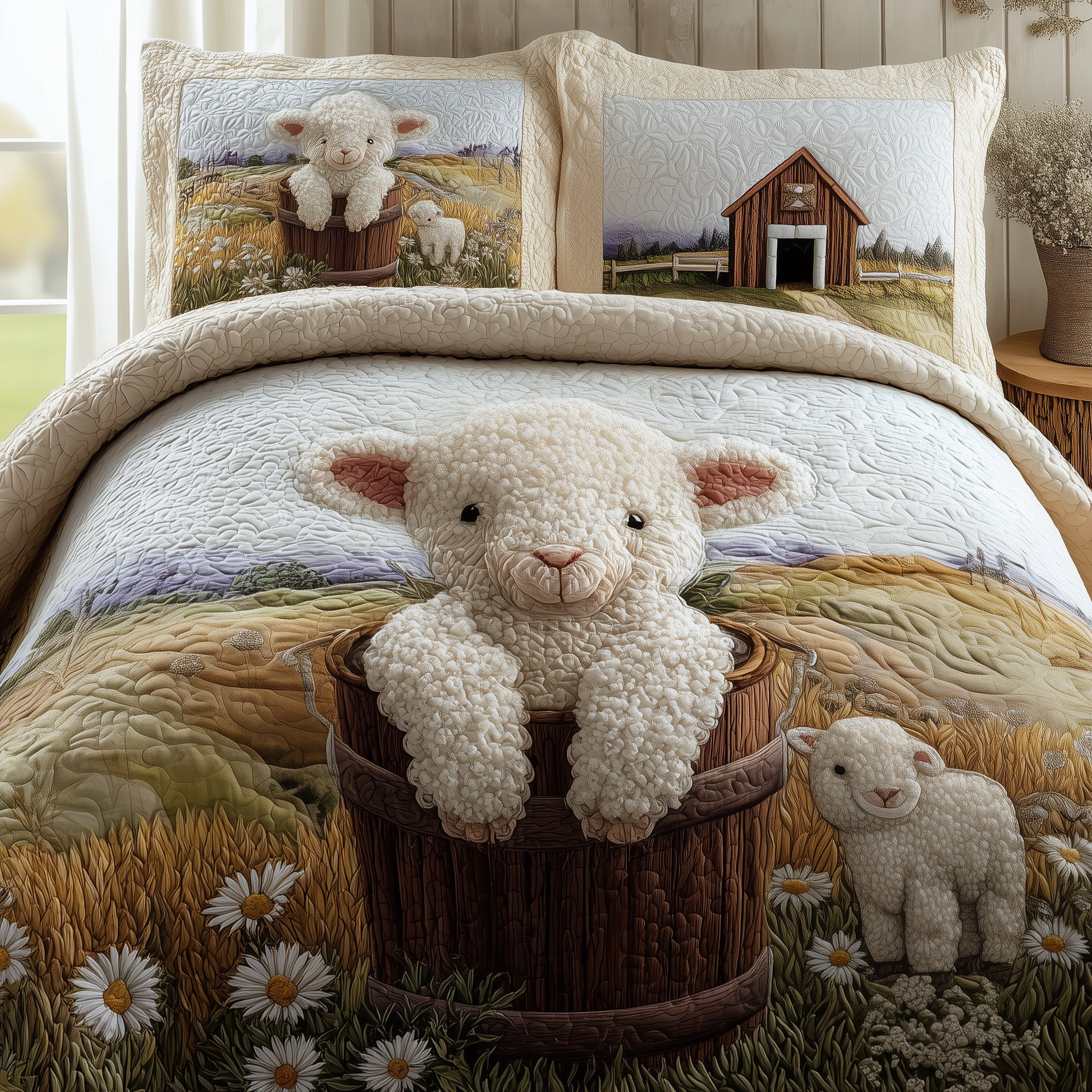 Sheep Charm Quilted Bedding Set Classic Style