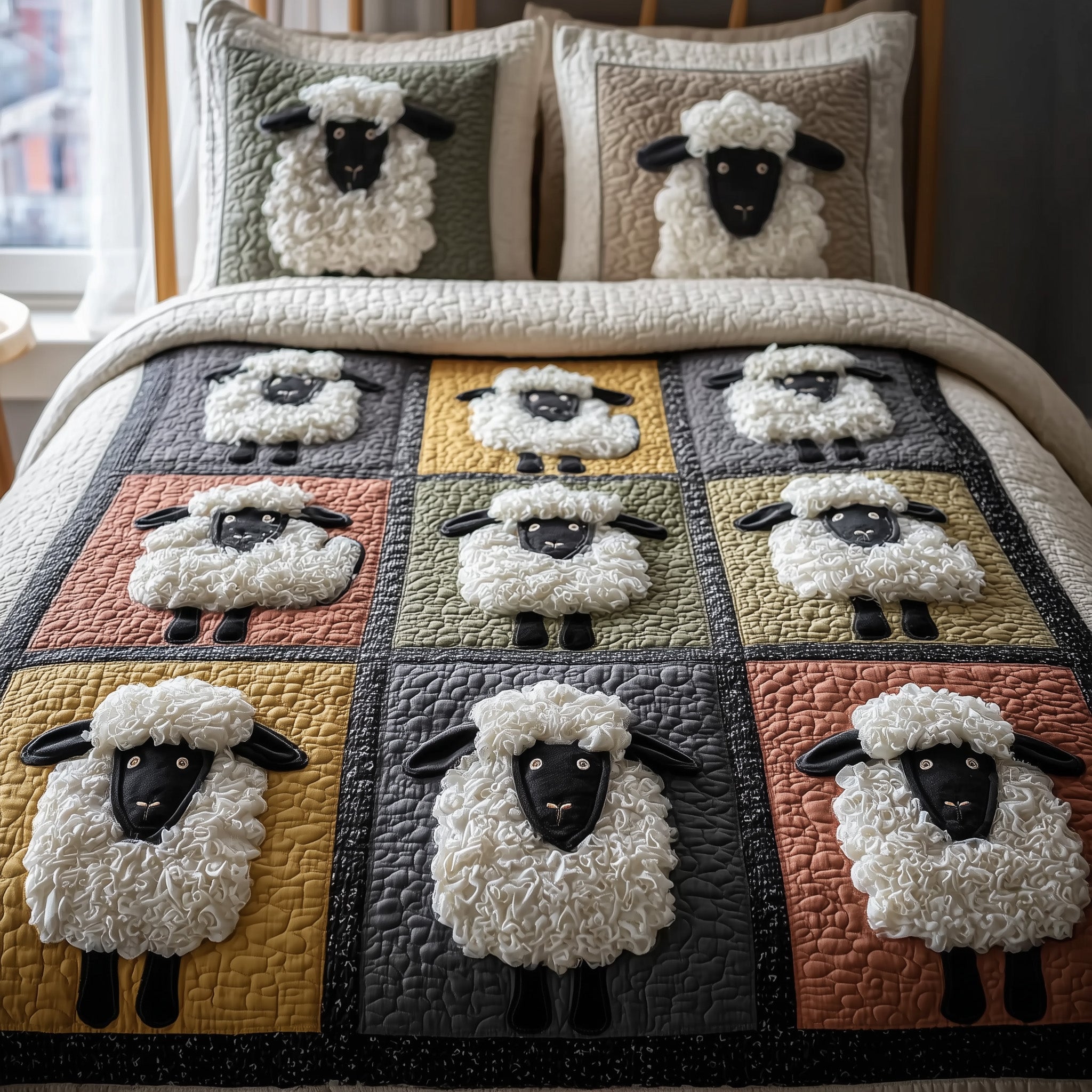 Sheep Charm Quilted Bedding Set Duvet Cover Bedspread Farmers Sheep Unique Gifts
