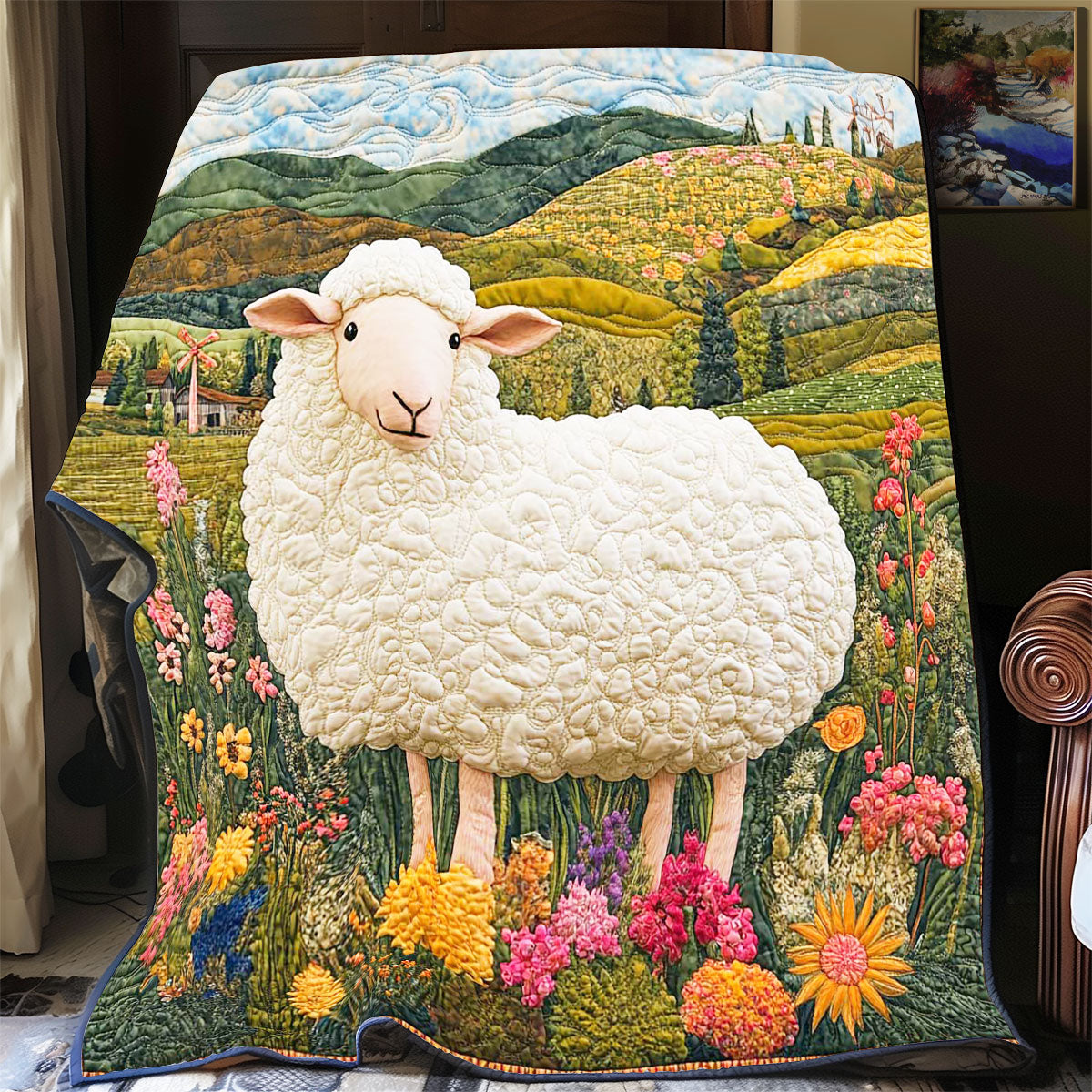 Sheep Chilling In Farm Quilt Blanket Fluffy Throw Blanket Cozy Xmas Gifts For Sheep Lovers