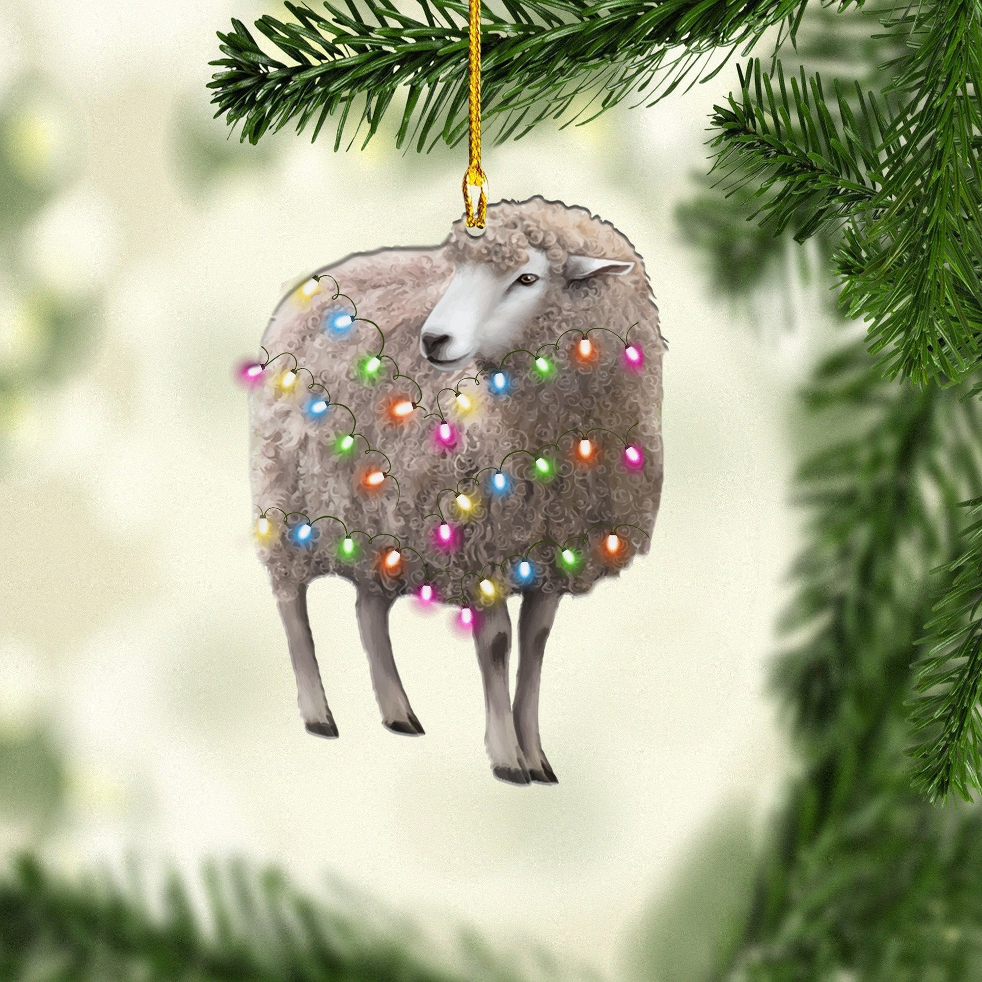 Sheep Christmas Light Acrylic Shaped Ornaments 2D Flat Ornament
