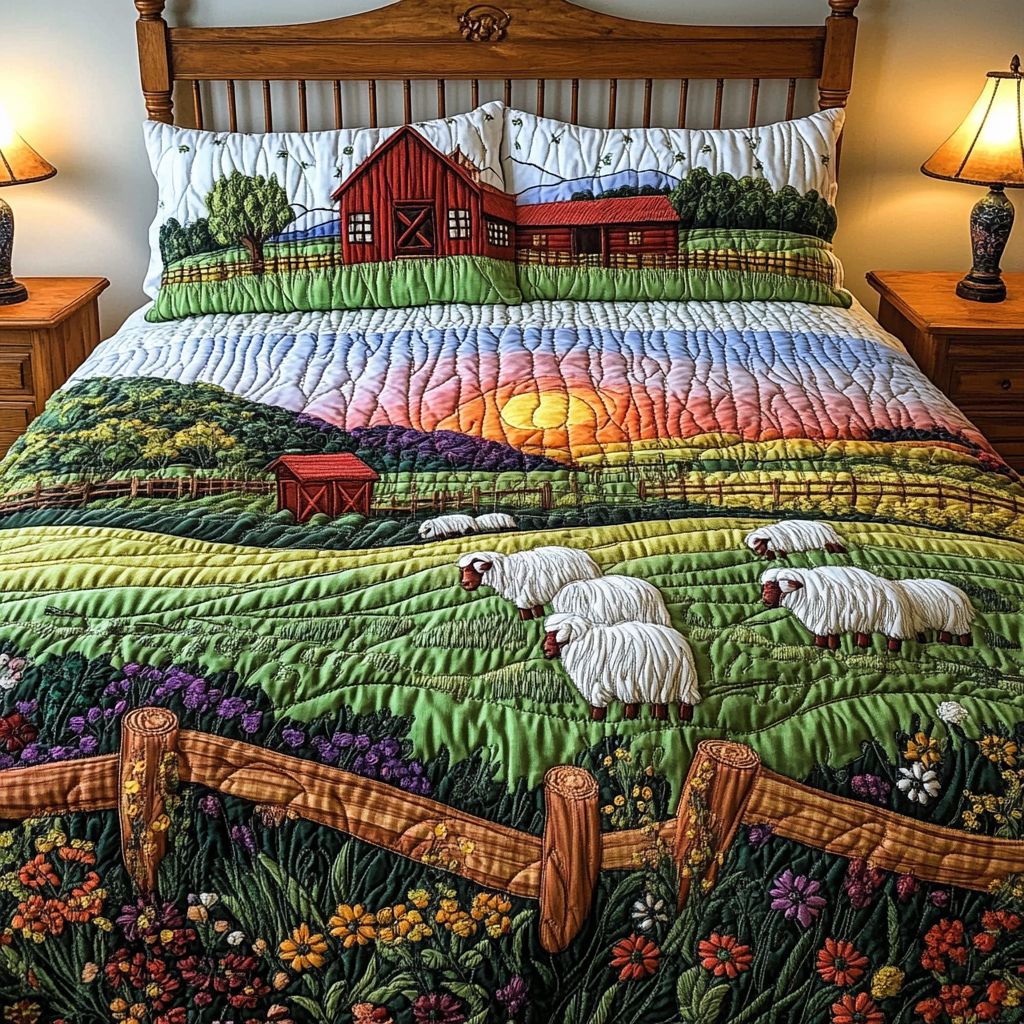 Sheep Farm Quilted Bedding Set Christmas Bedding Duvet Cover Presents For Sheep Farmers