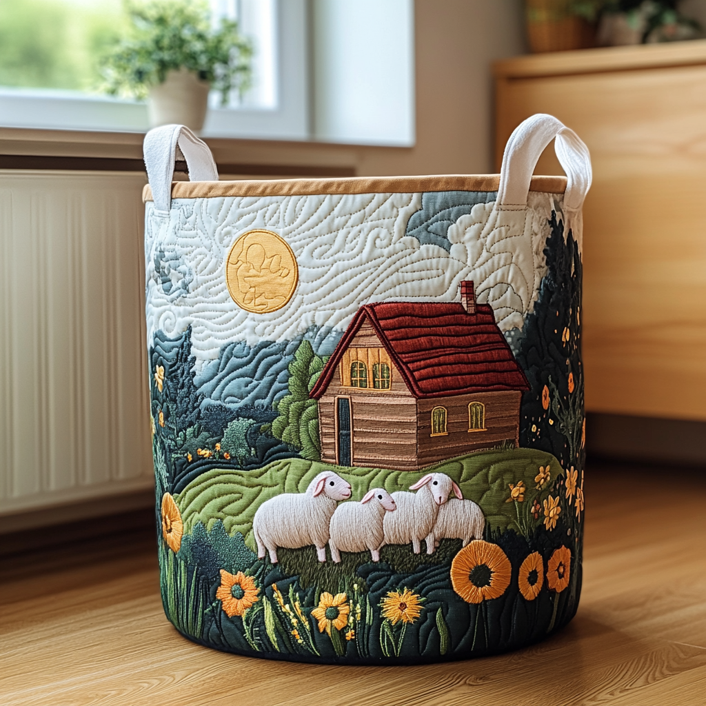 Sheep Garden Quilted Laundry Basket Everyday Merch Choice
