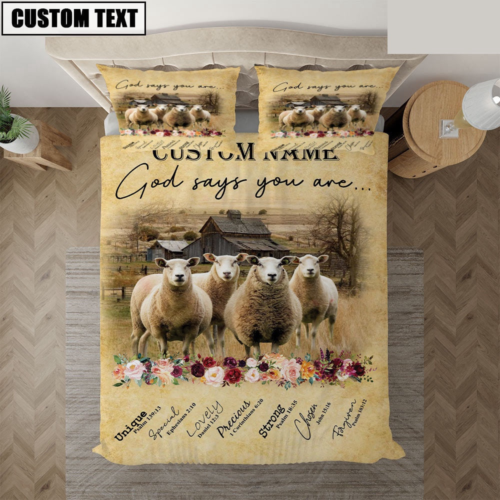 Sheep God Says You Are Custom Name Bedding Set Farmhouse Bedding Set Couple Gifts