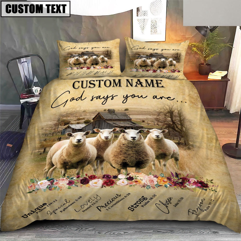 Sheep God Says You Are Custom Name Bedding Set Farmhouse Bedding Set Couple Gifts
