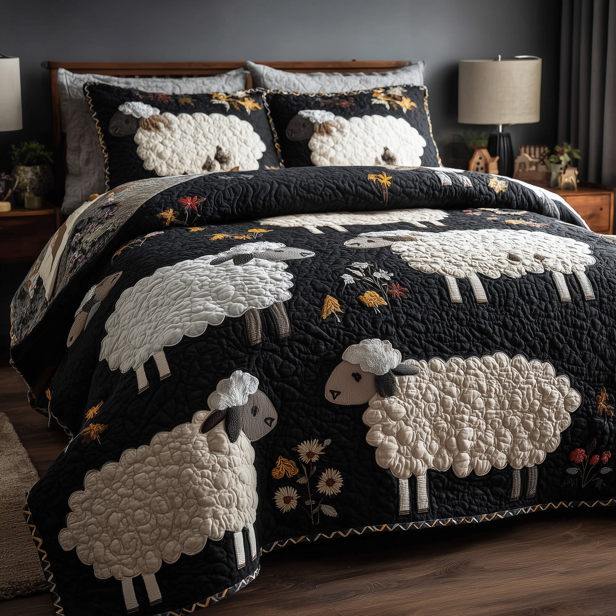 Sheep Haven Quilted Bedding Set Duvet Cover Bedspread Gifts For Sheep Farmers