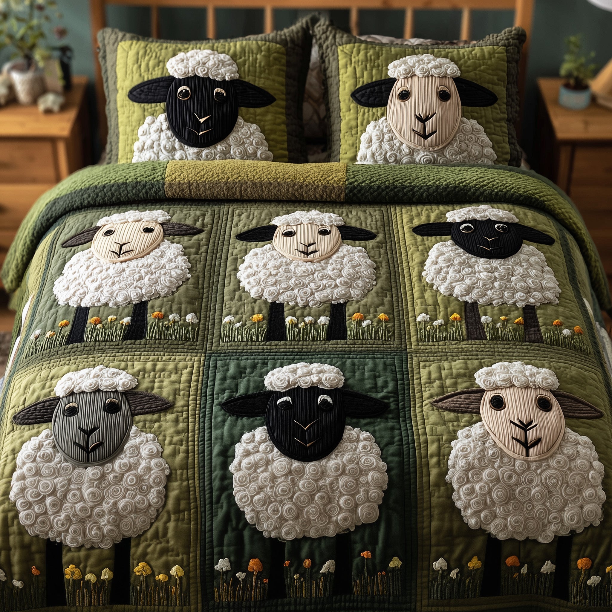 Sheep Haven Quilted Bedding Set Duvet Cover Bedspread Gifts For Sheep Lovers