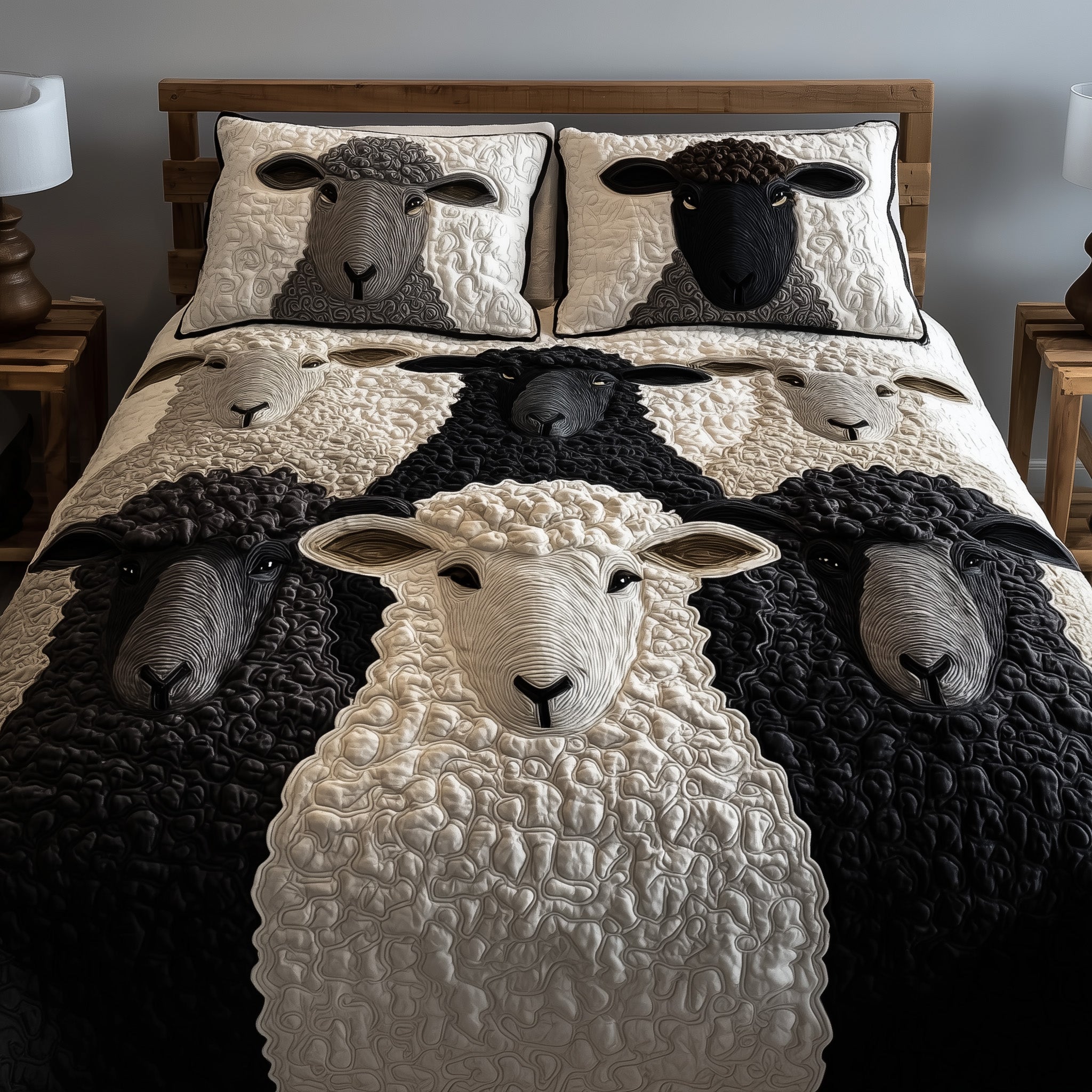 Sheep Haven Quilted Bedding Set Duvet Cover Bedspread Sheep Gifts For Her